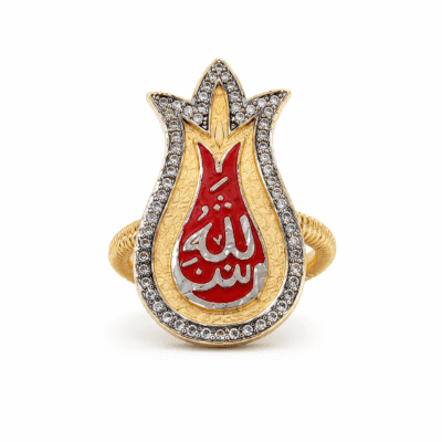 خاتم فضه ممزوج “ما شاء الله“ - فضه عيار925 - مطلي بذهب عيار 18