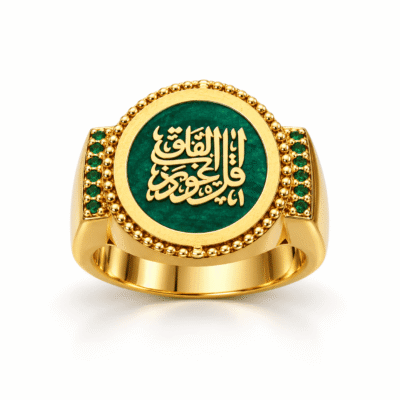 خاتم “قل اعوذ برب الفلق“ - فضه عيار 925 - مطليه بذهب عيار 18
