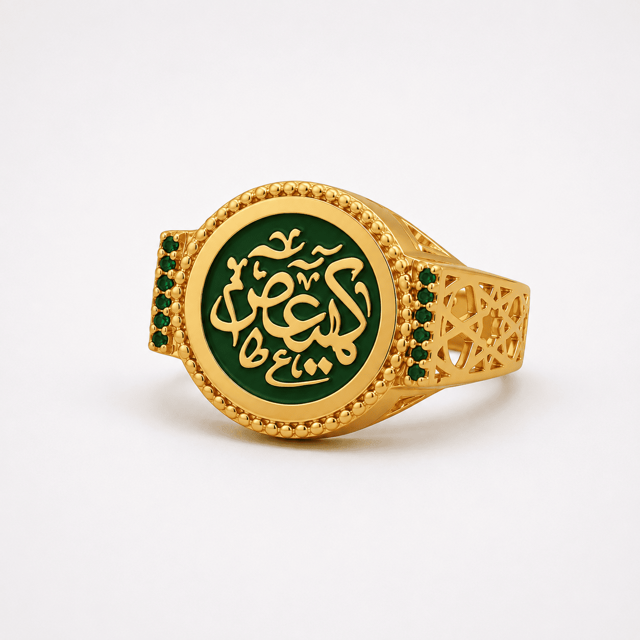 خاتم فضه ممزوج “كهيعص“- فضه عيار 925 مطلي بذهب عيار 18