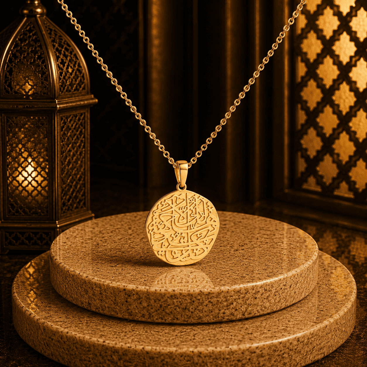 سلسلة “ كل شيء هالك إلا وجهه (دائري صغير)“ - فضه عيار 925 -مطلي بذهب عيار 18 - الصورة 3