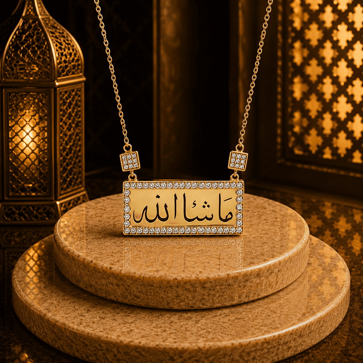 كوليه“ ما شاء الله“ ( مستطيل )- فضه عيار 925 -مطلي بذهب عيار 18 - الصورة 3