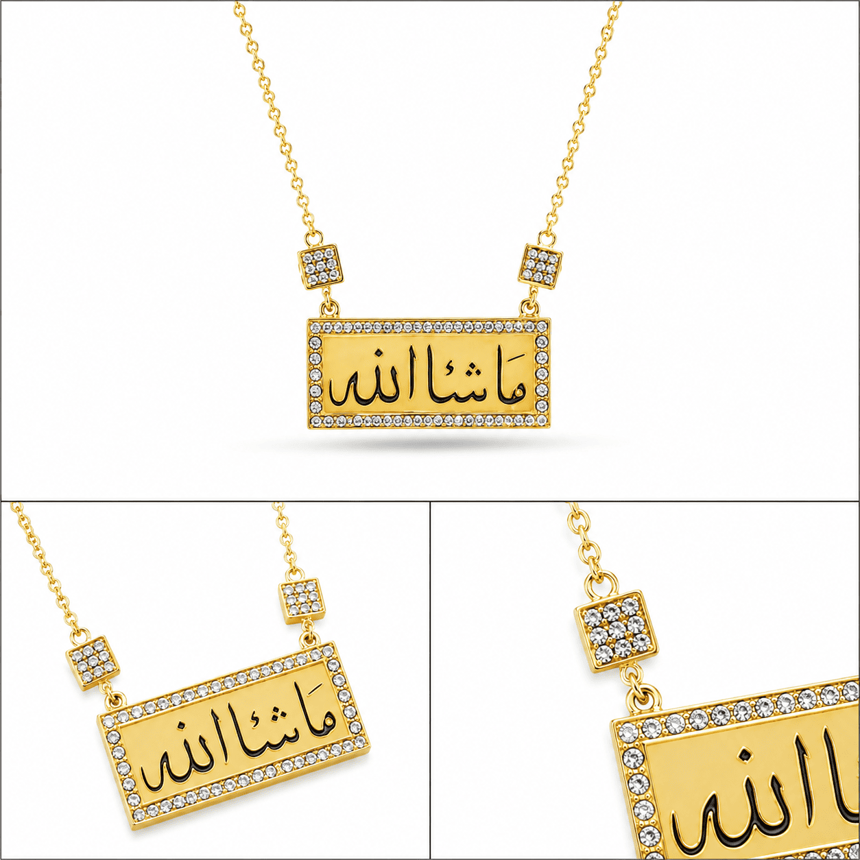 كوليه“ ما شاء الله“ ( مستطيل )- فضه عيار 925 -مطلي بذهب عيار 18 - الصورة 2