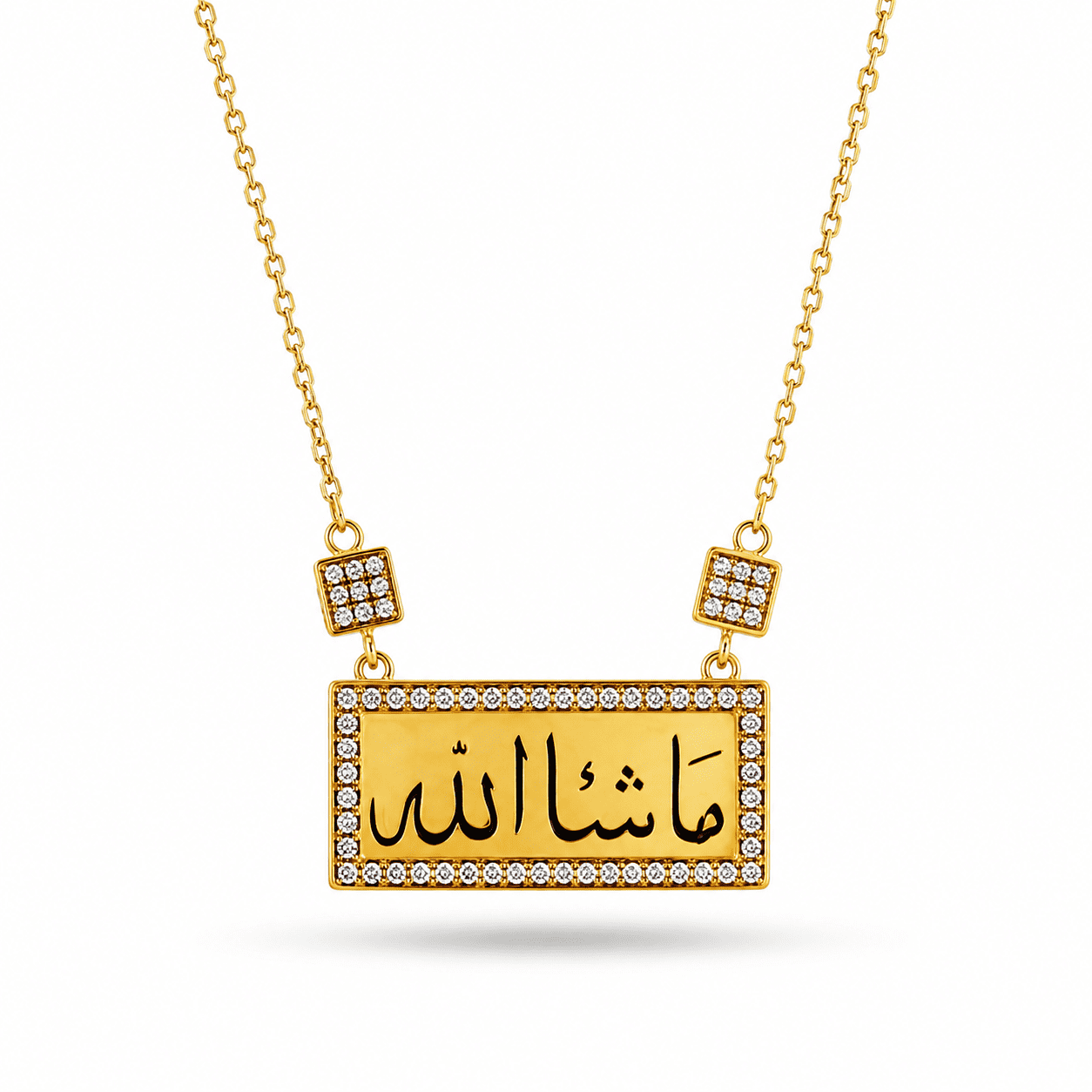 كوليه“ ما شاء الله“ ( مستطيل )- فضه عيار 925 -مطلي بذهب عيار 18