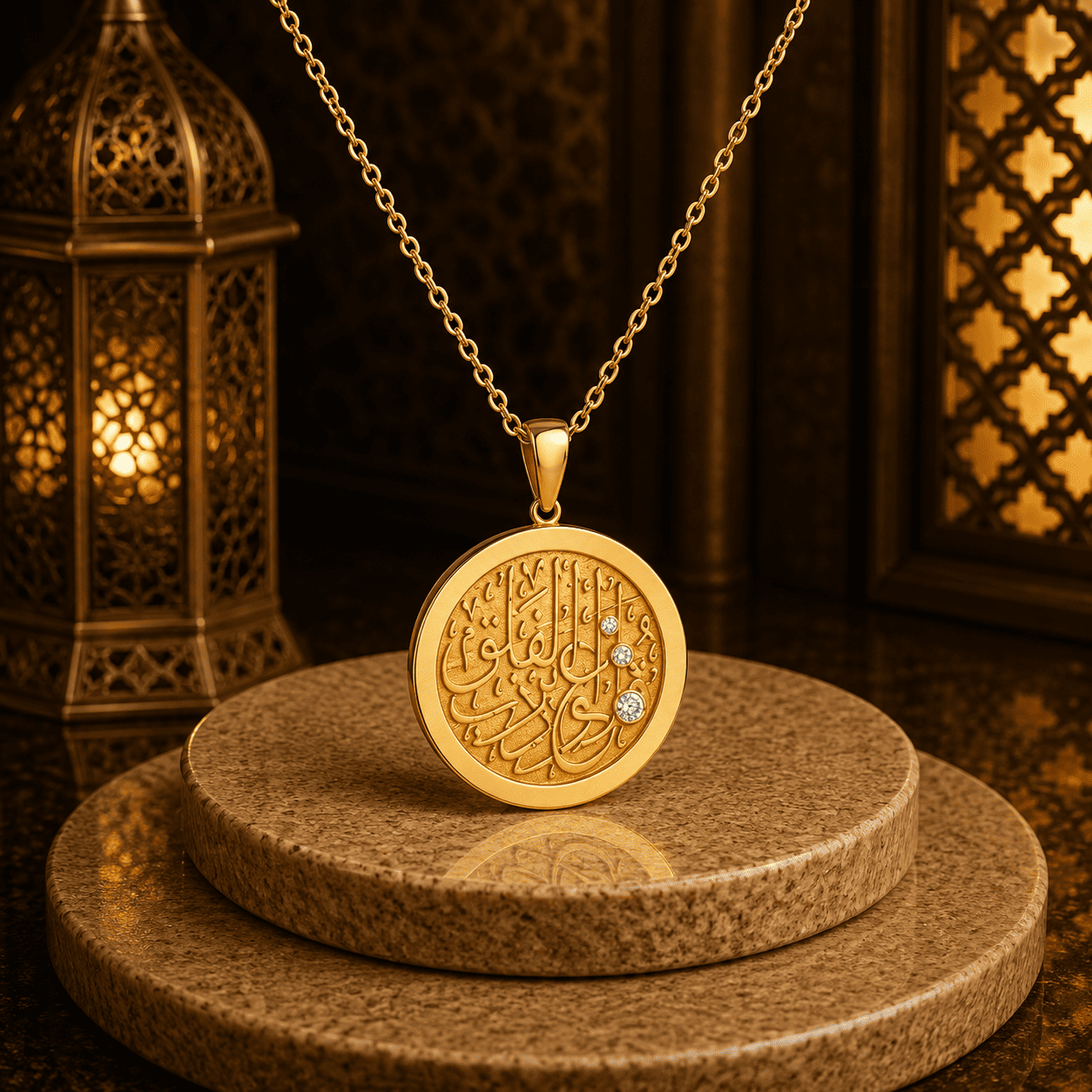 سلسلة - “قل أعوذ برب الفلق“ ( دائري)-ميكس ممزوج-فضه عيار 925 -مطلي بذهب عيار 18 - الصورة 3