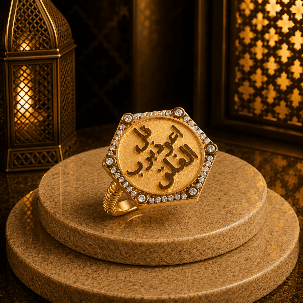 خاتم “ قل اعوذ برب الفلق“ ميكس ممزوج - فضه عيار 925 -مطلي بذهب عيار 18 - الصورة 3