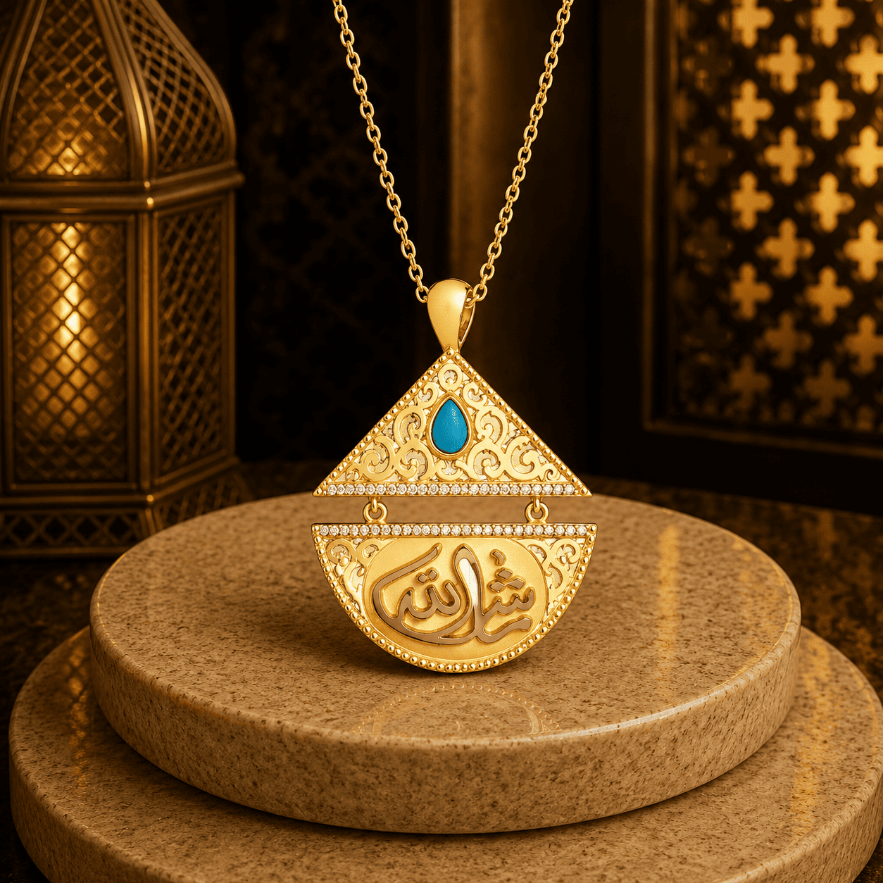 كوليه “ ماشاء الله “ميكس ممزوج- فضه عيار 925 -مطلي بذهب عيار 18 - الصورة 3