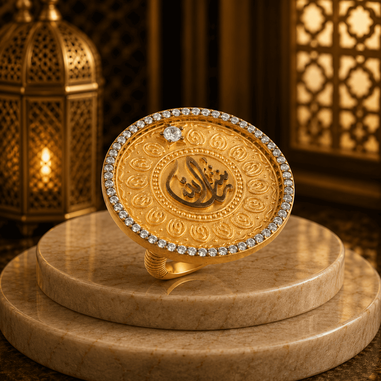 خاتم فضه “ماشاء الله“ ميكس ممزوج - فضه عيار 925 -مطلي بذهب عيار 18 - الصورة 3